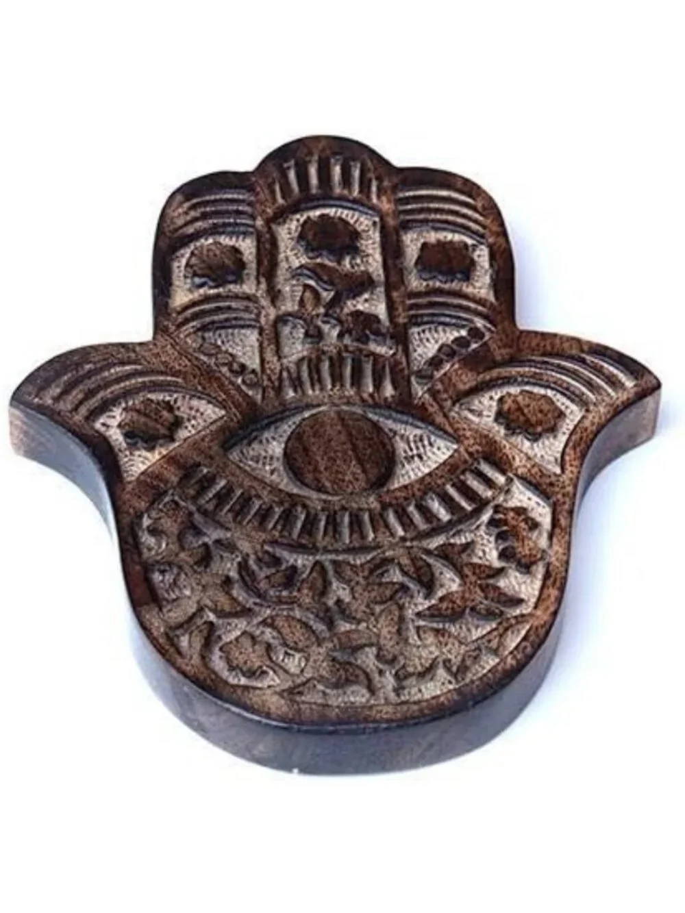 Hand-Carved Hamsa Wall Decor - Bohemian Mango Wood Art with Vines & Flowers